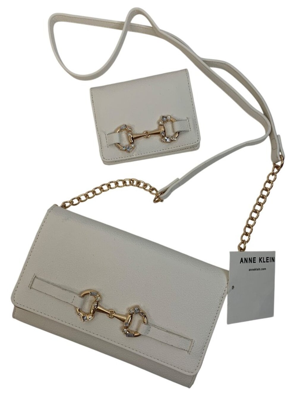 Anne Klein 2 Pc Crossbody & Wallet Set White Faux Leather Gold Hardware
